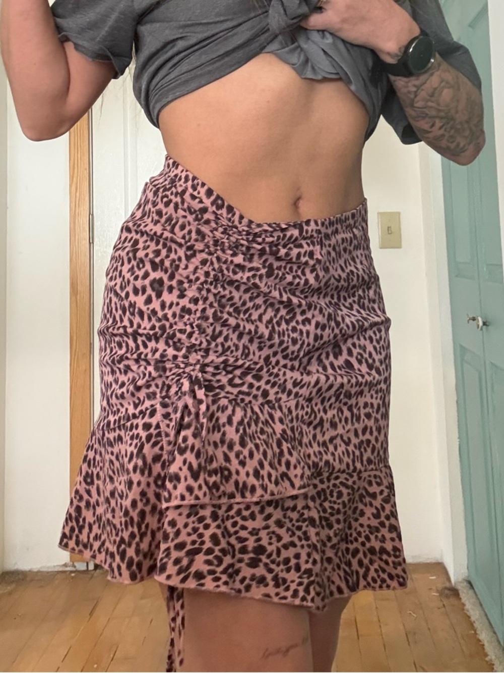 SHEIN Pink Leopard Print Ruffle Mini Skirt